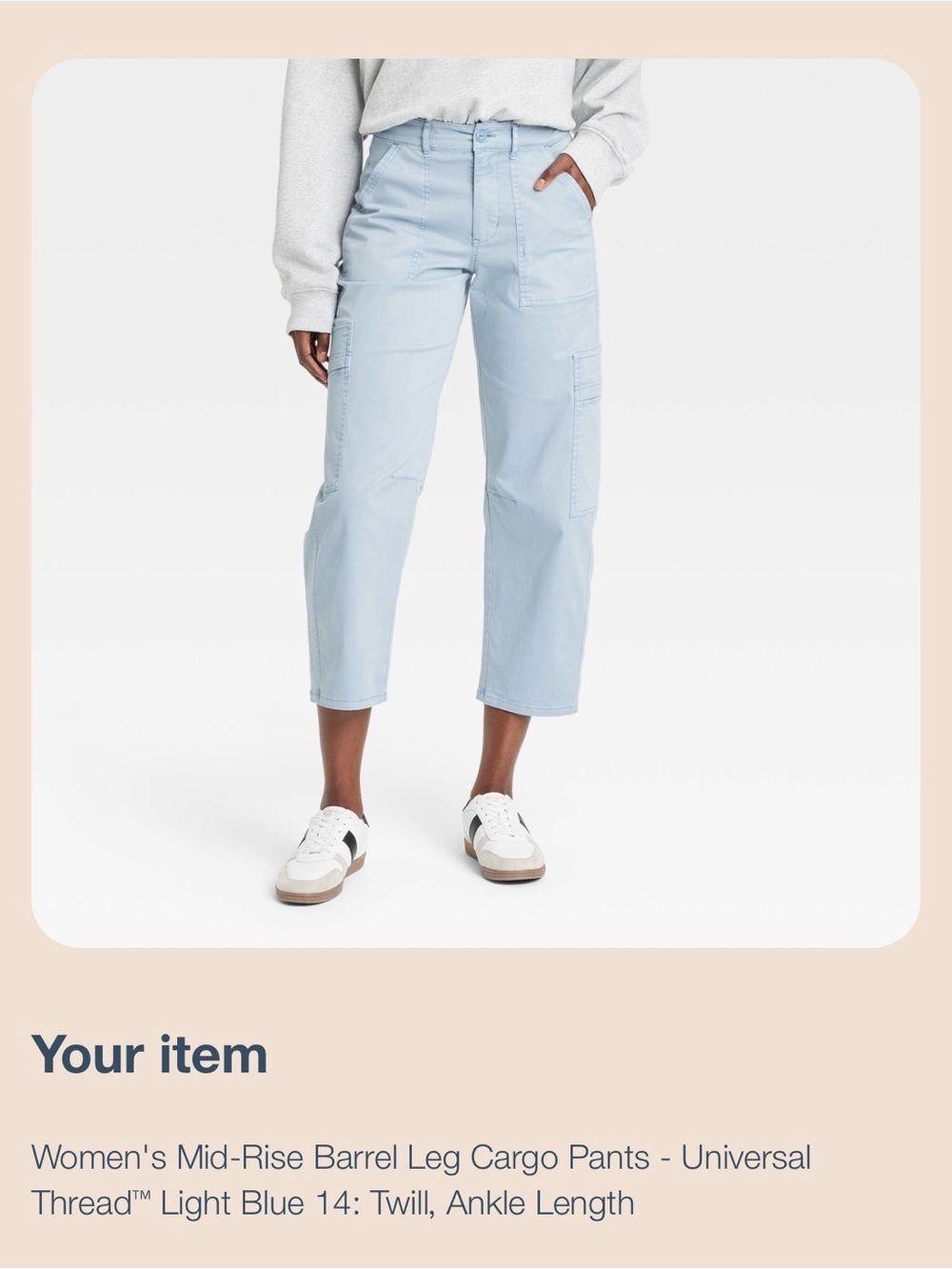 Universal Thread Pale Blue Mid-Rise Barrel Leg Cargo Pants